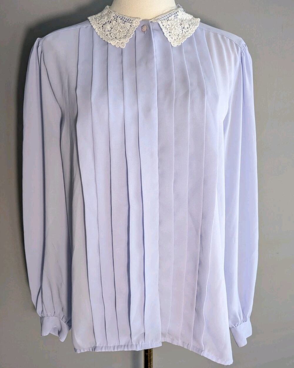 Vintage 90s Worthington Lavender Blouse Lace Peter Pan Collar Sheer Prairie 10